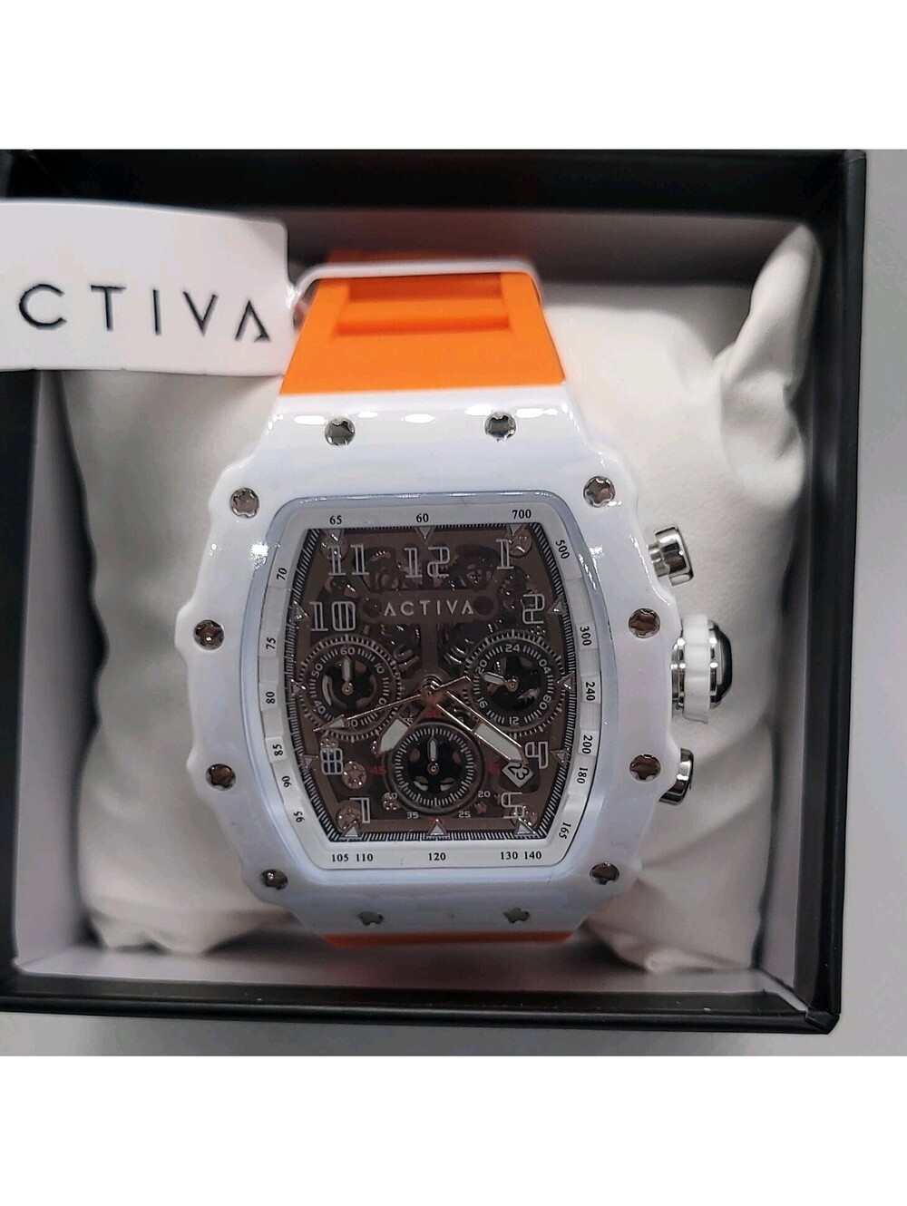 80 Activa Men's Chronograph Sport Wristwatch Orange Silicone Band White Case